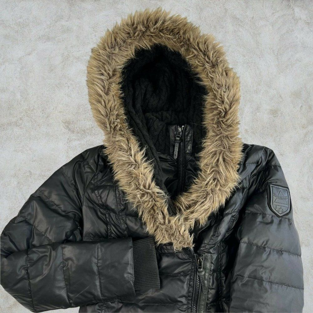 RUDSAK ATELIER NOIR Caroline Jacket Puffer Down Black Coat Faux Fur Trim Hood PS - Picture 5 of 11